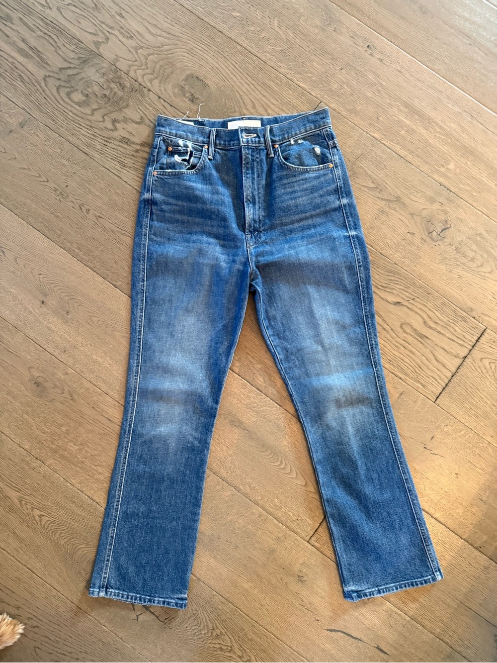 MOTHER High-Rise Straight Leg Jeans in Blue Wash